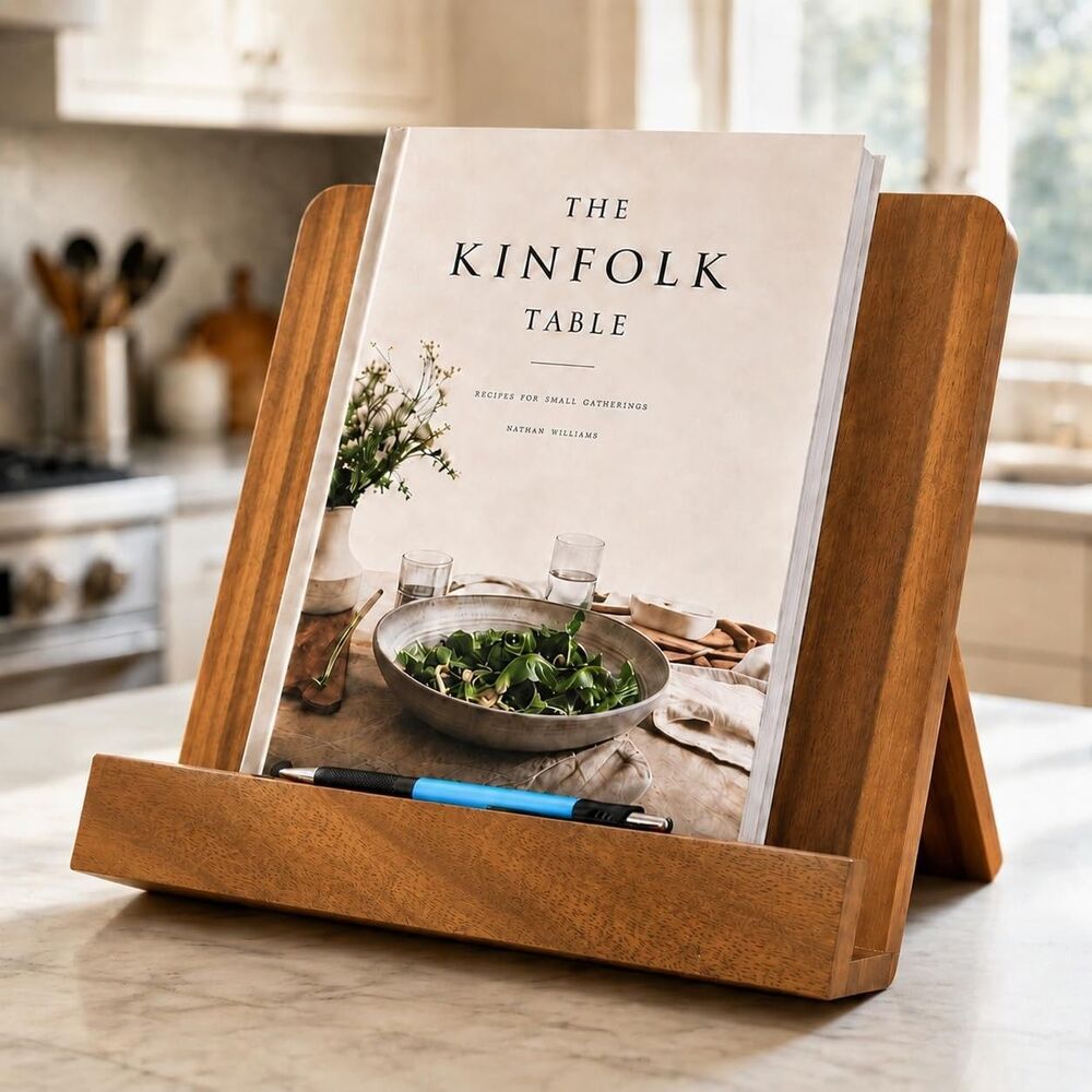 Ogamos Acacia Wood Cookbook Stand with Pen Slot